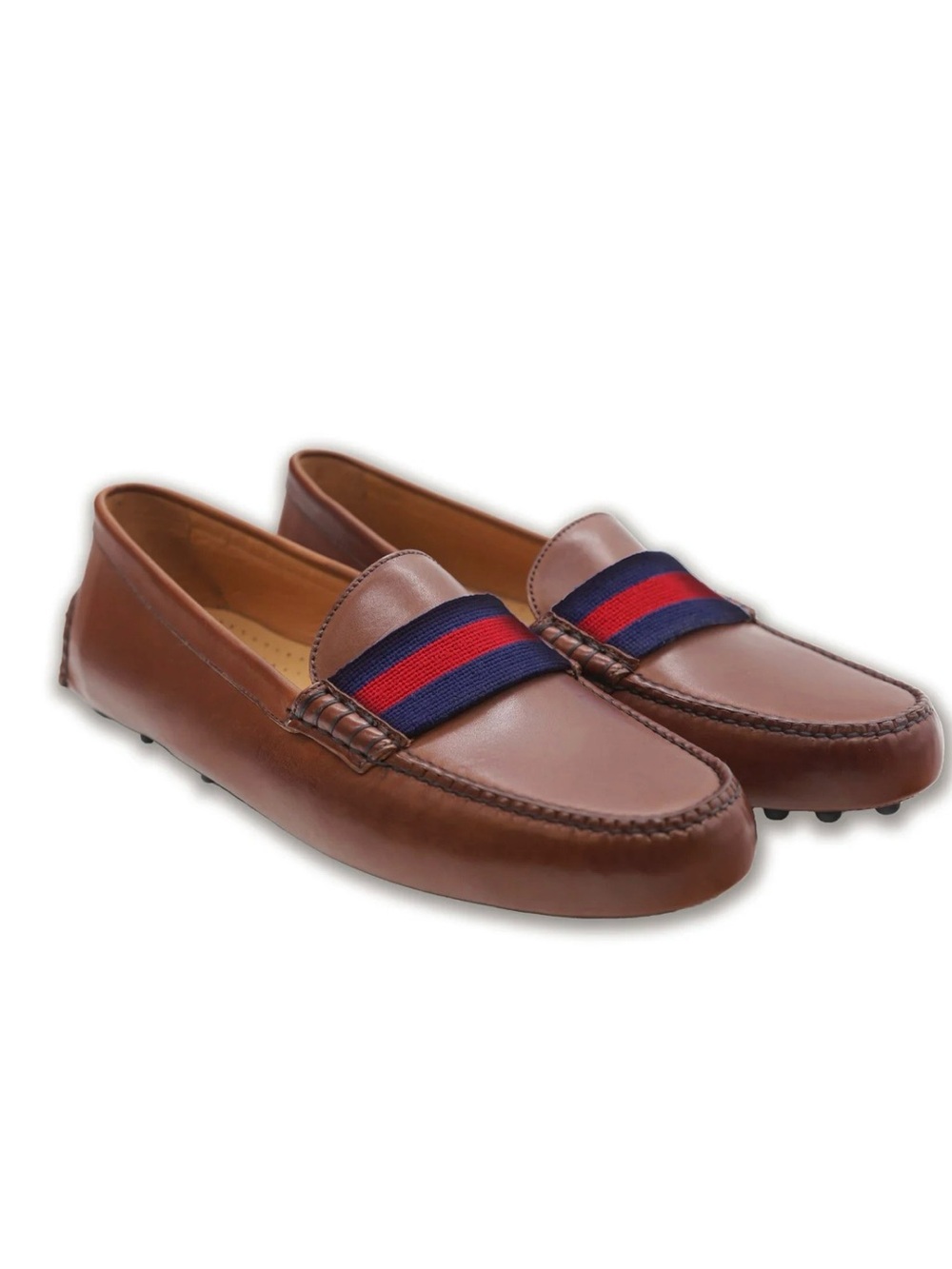 NWT Smathers & Branson Chesnut Leather Driving Shoes - dark red & navy